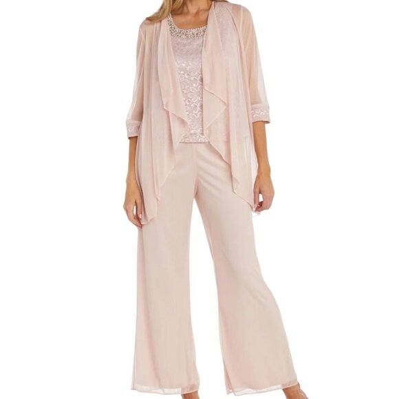 R & M Richards Beaded Neck 3 Piece Long Pant Set Size 10p - Picture 1 of 16